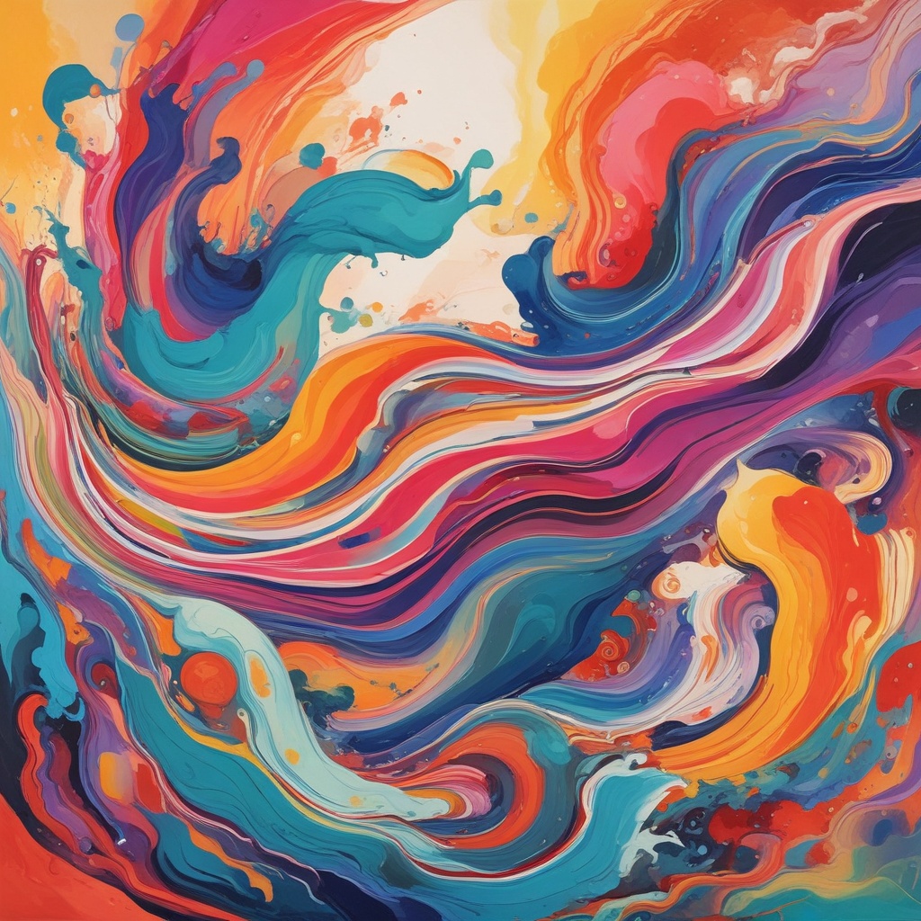 Colorful abstract painting by Ayuno featuring flowing organic shapes